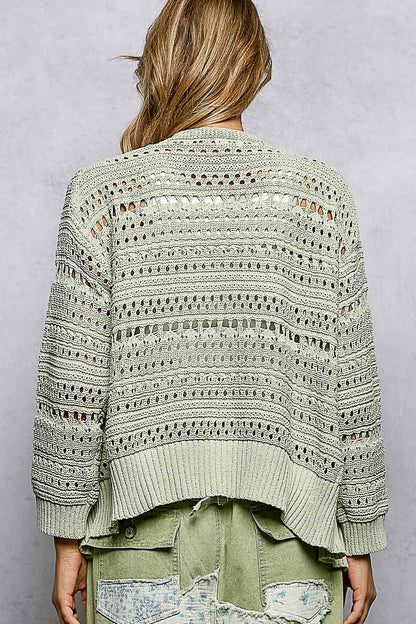 Sage Green Open Knit Cardigan, Oversized by POL