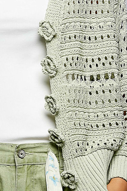 Sage Green Open Knit Cardigan, Oversized by POL