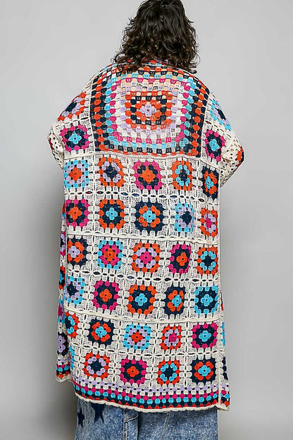 Long Sleeve Crochet Granny Square Duster