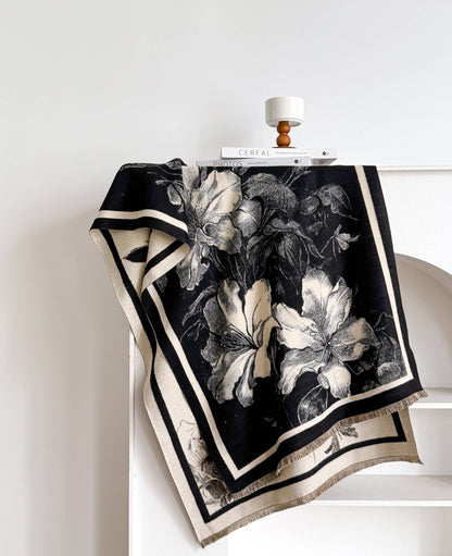 Black / White Opening Flower Reversible Wrap