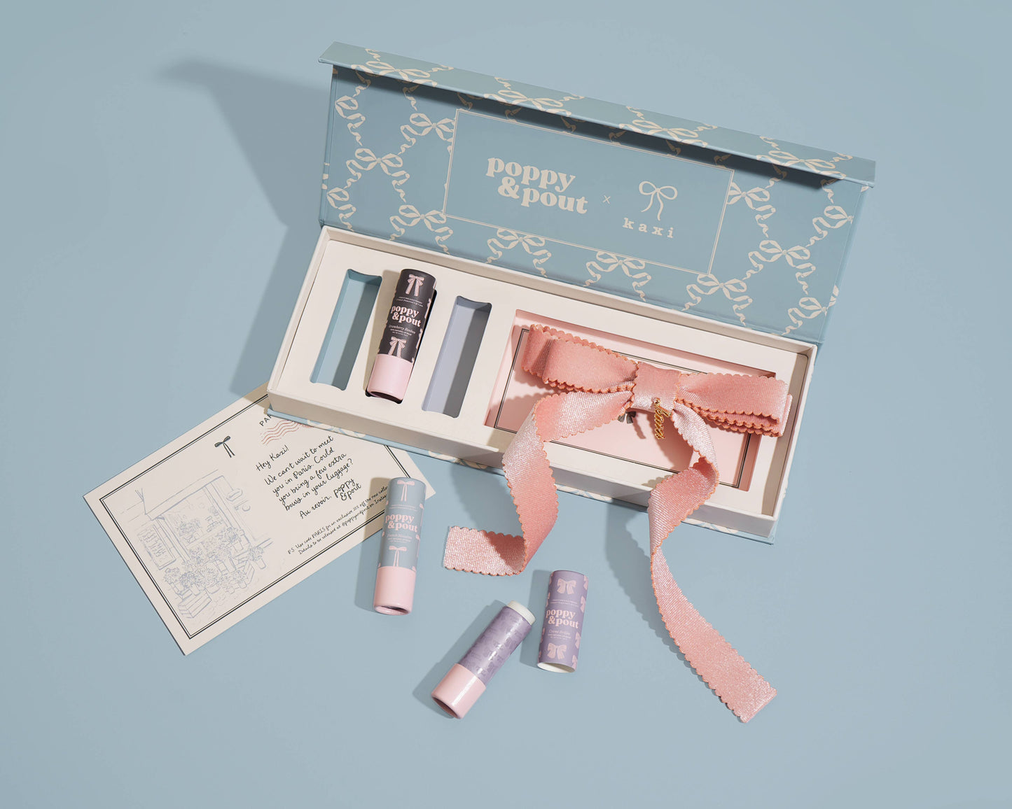 Gift Set Poppy and Pout Coquette Lip Balm Trio + Kaxi Hair Bow
