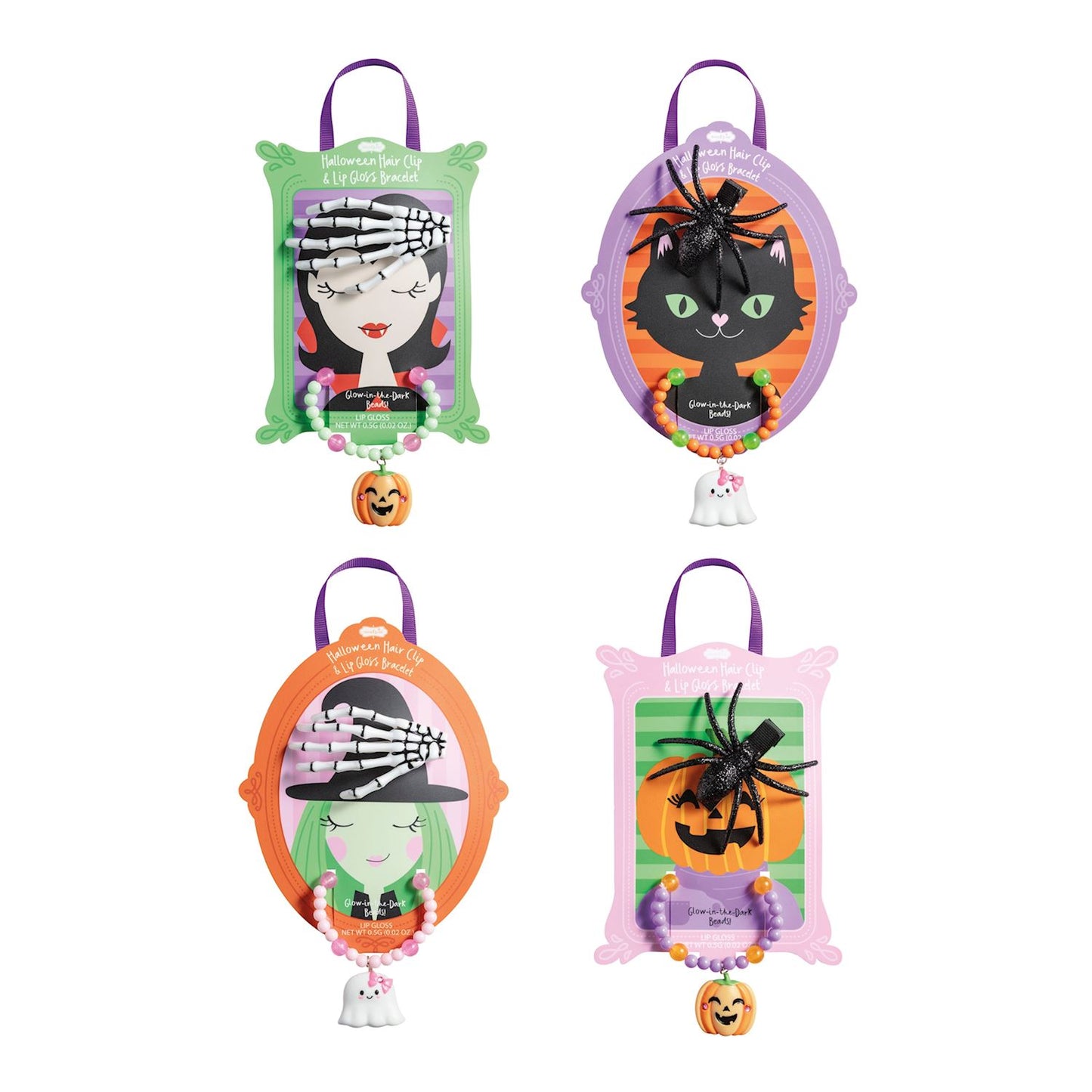 Halloween Hair Clip & Lip Gloss Bracelet Sets