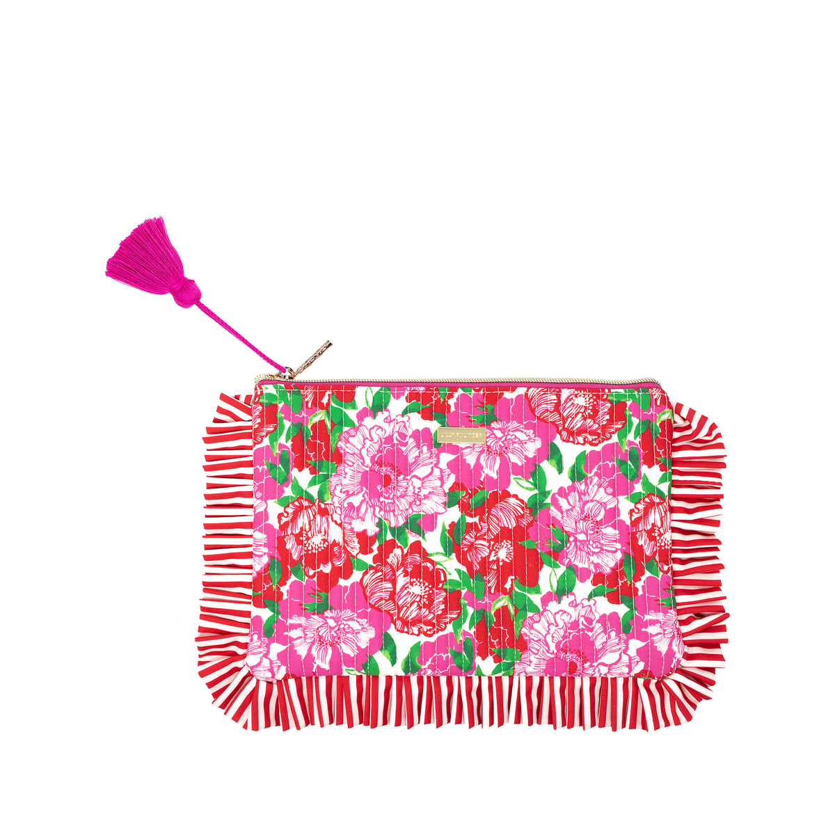 Pink Striped Ruffle Clutch