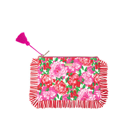 Pink Striped Ruffle Clutch