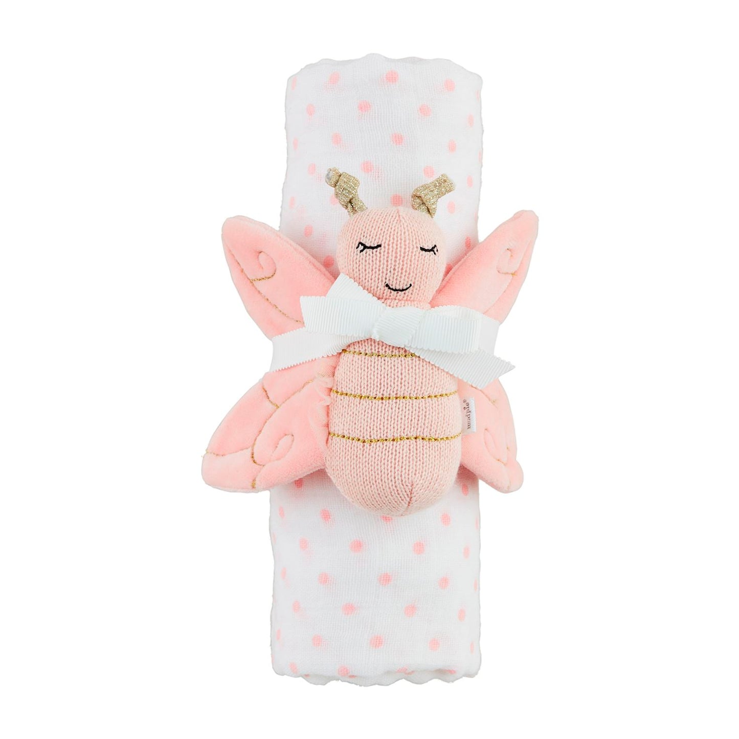 Pink Dot Swaddle with Plush Butterfly Rattle