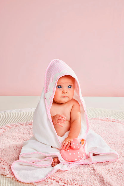 Hooded Bath towel trimmed in Gingham