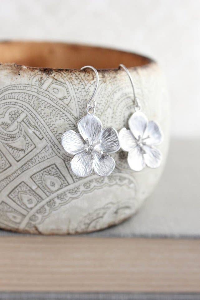 A Pocket of Posies - Cherry Blossom Earrings - Short and Long: Silver Rhodium - Short