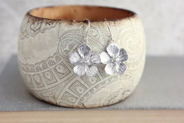 A Pocket of Posies - Cherry Blossom Earrings - Short and Long: Silver Rhodium - Short
