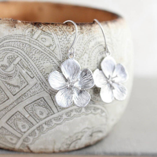 A Pocket of Posies - Cherry Blossom Earrings - Short and Long: Silver Rhodium - Short