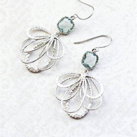 A Pocket of Posies - Aqua Glass Modern Silver Earrings