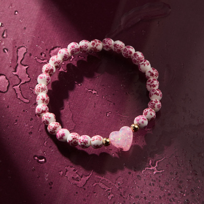 Holy Water Bracelet - Holy Water Porcelain Heart Bracelet: Stainless Steel Spacer Beads