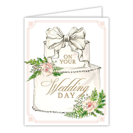 On Your Wedding Day Cake with Bow and Flowers Greeting Card