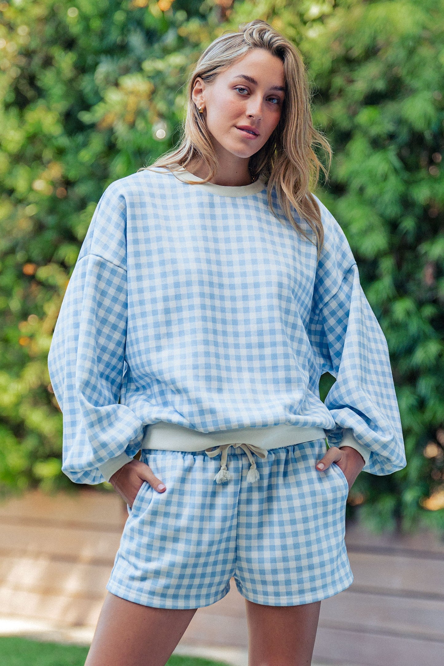 Blue Gingham Sweat short seet