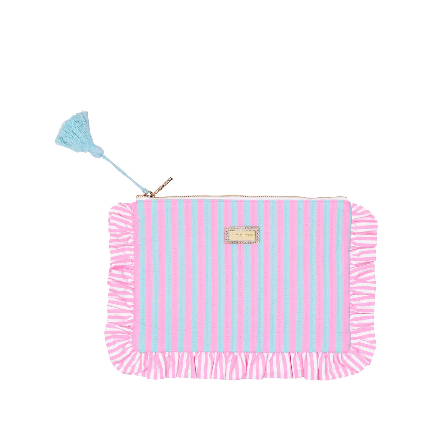 Pink Striped Ruffle Clutch