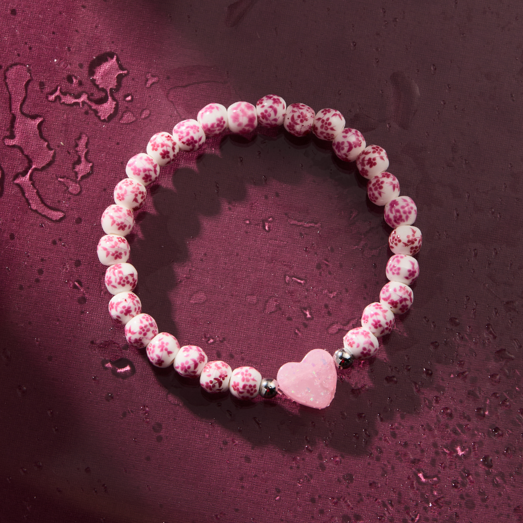 Holy Water Bracelet - Holy Water Porcelain Heart Bracelet: Stainless Steel Spacer Beads