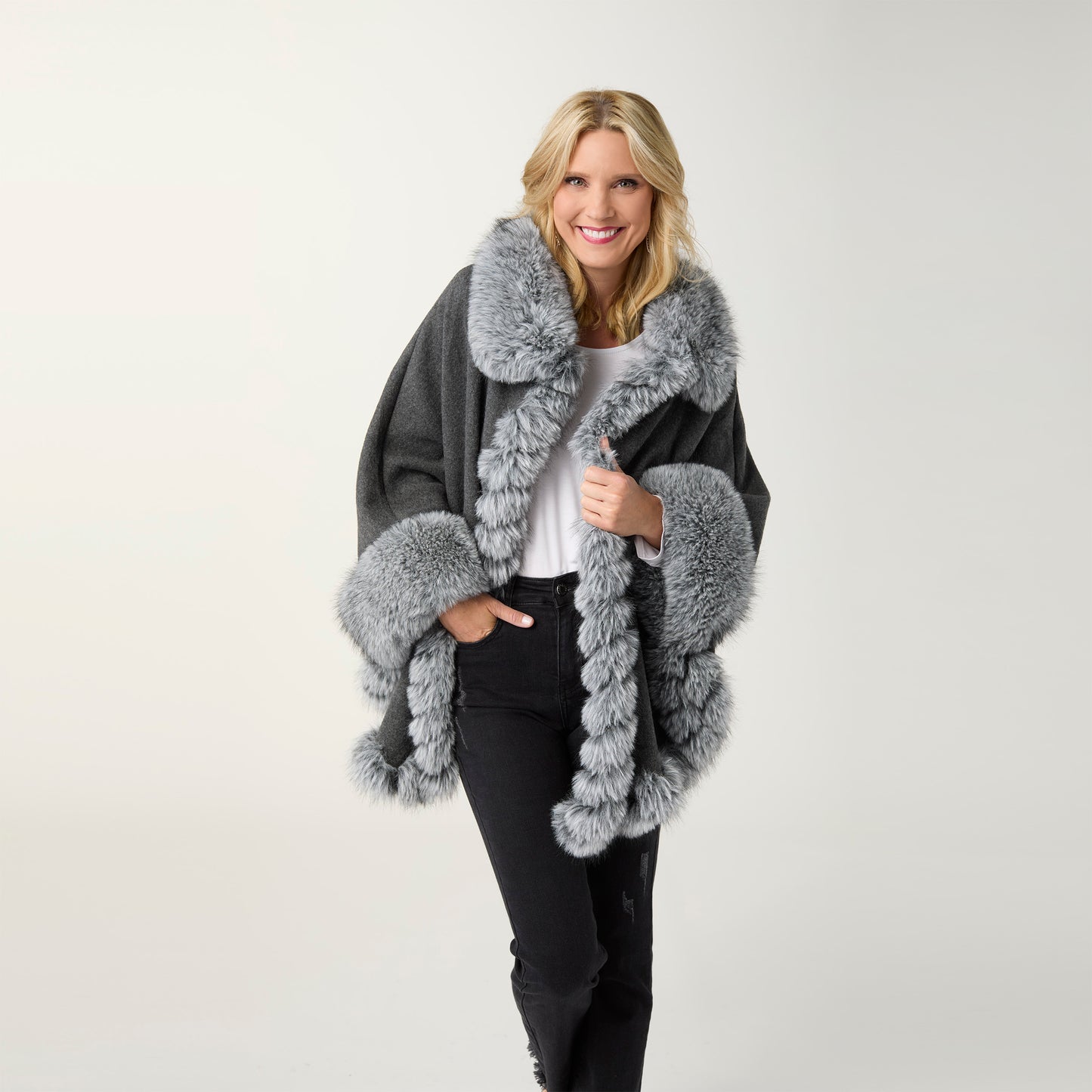 Mira Wrap with Faux Fur Trim