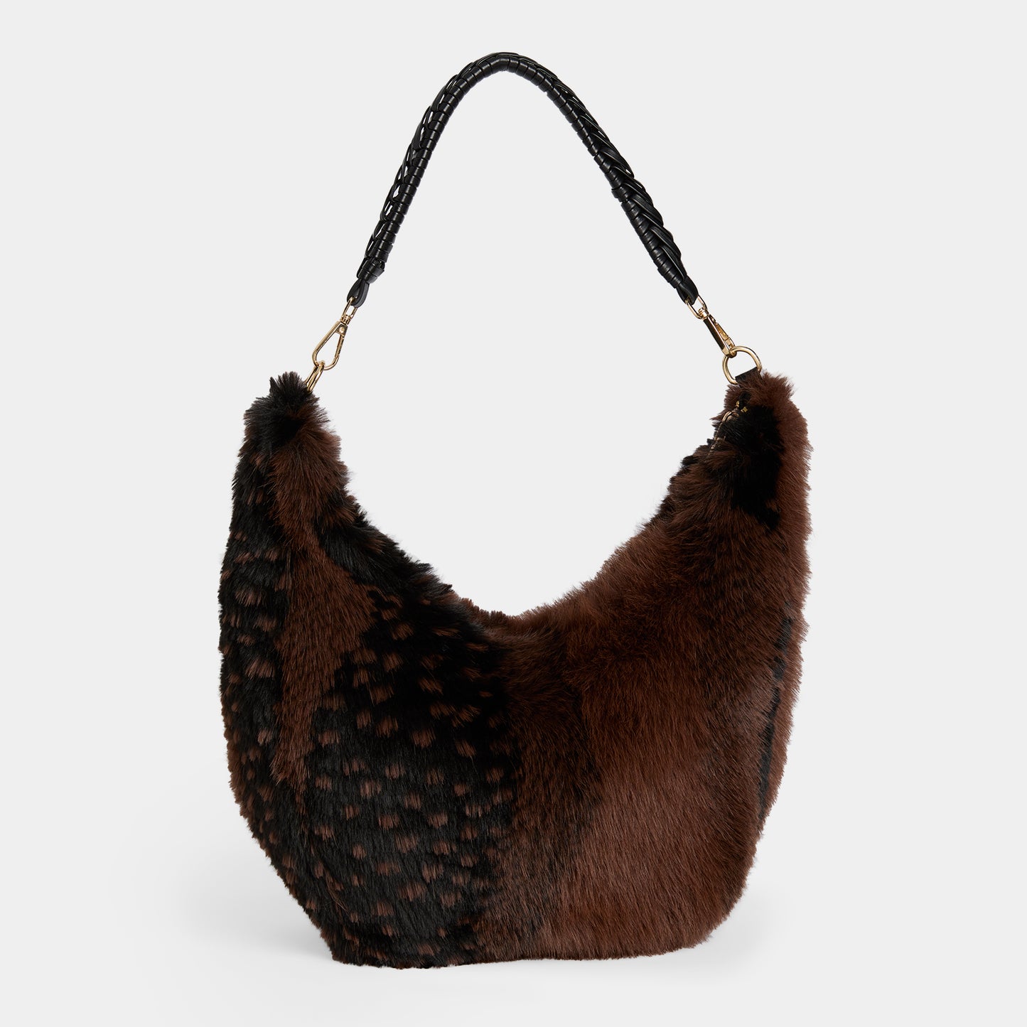 Galyna Faux Fur Hobo - Black/Brown