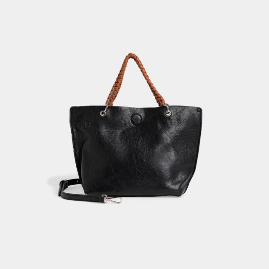 Ayesha Mini Tote w/ Braided Handle - Black