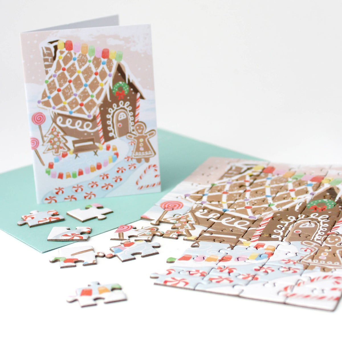 Inklings Paperie - Puzzle Greeting Card - Gingerbread House