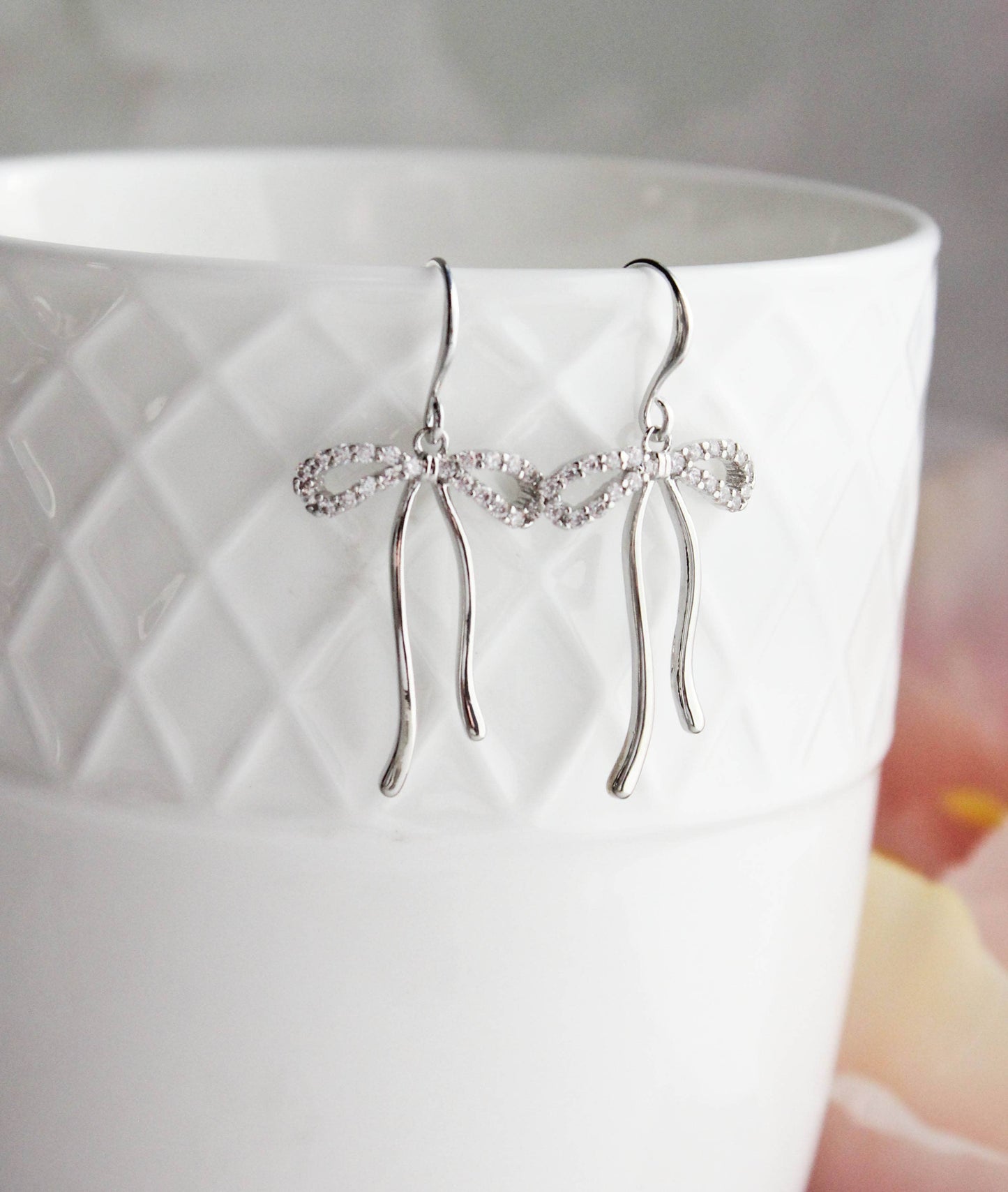 A Pocket of Posies - Bow Earrings | Sparkling Rhinestone Earrings : Silver Plated