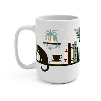 Book Shelves With Kitty and Plants Glass Cup, Mug & Tumbler
