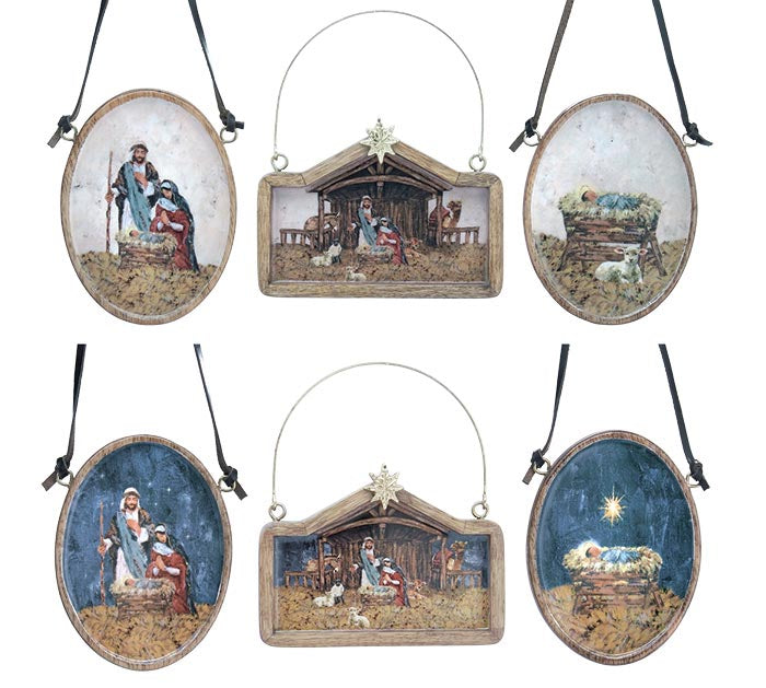 HOLY FAMILY MANGO WOOD ORNAMENTS