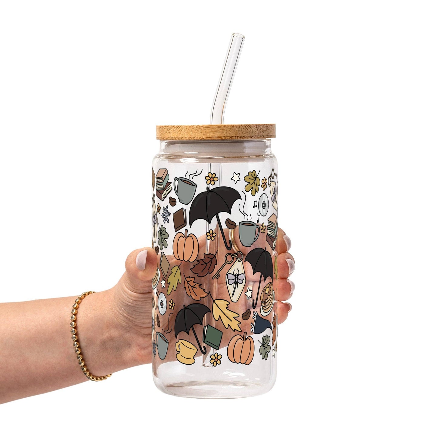 Fall Girls Glass mug and Bamboo Lid