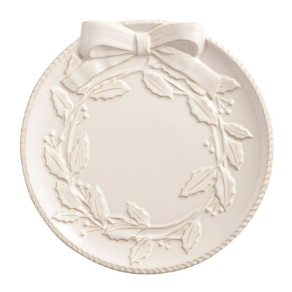 Cream Debossed Wreath Round Platter