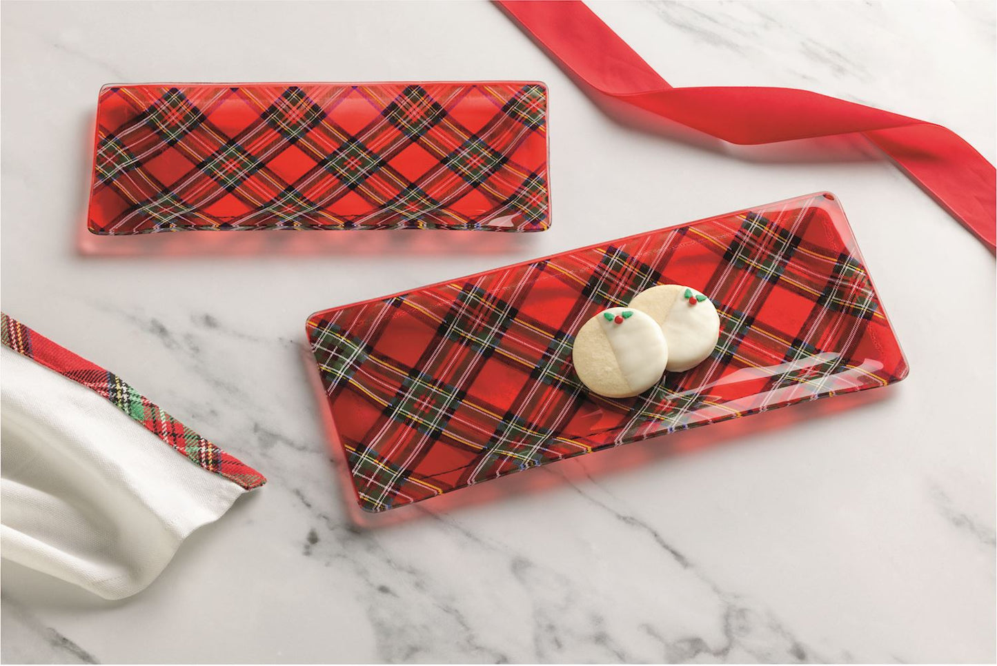 Tartan Glass Tray Set of 2