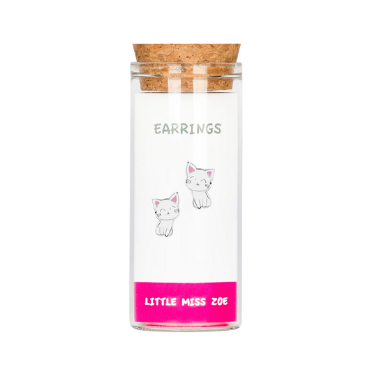 White Enamel Kitty,  Sterling Silver Stud Earring