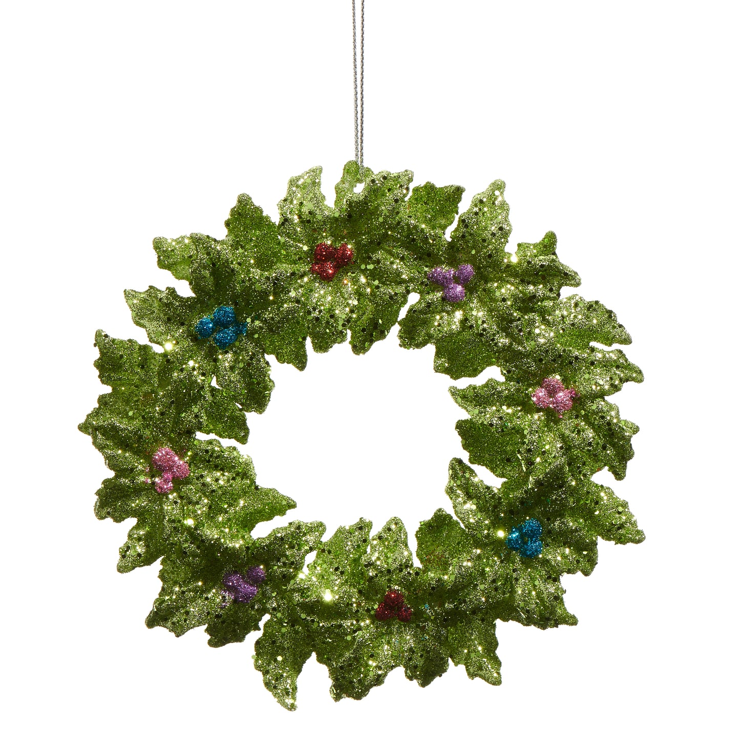 Holly Wreath with Multicolor Berry Ornament