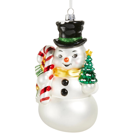 Snowman Glass Ornament with Tree