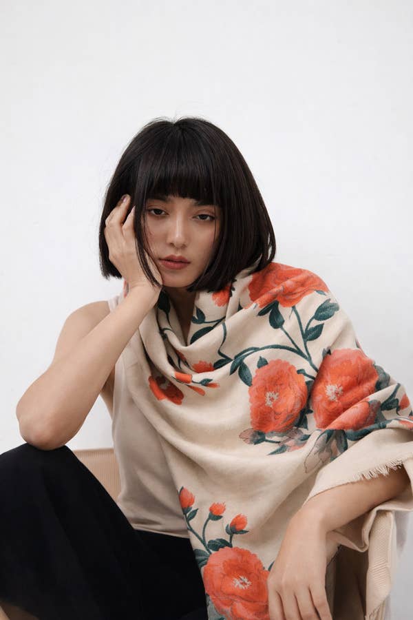 Orange / Green Blossom Reversible Wrap