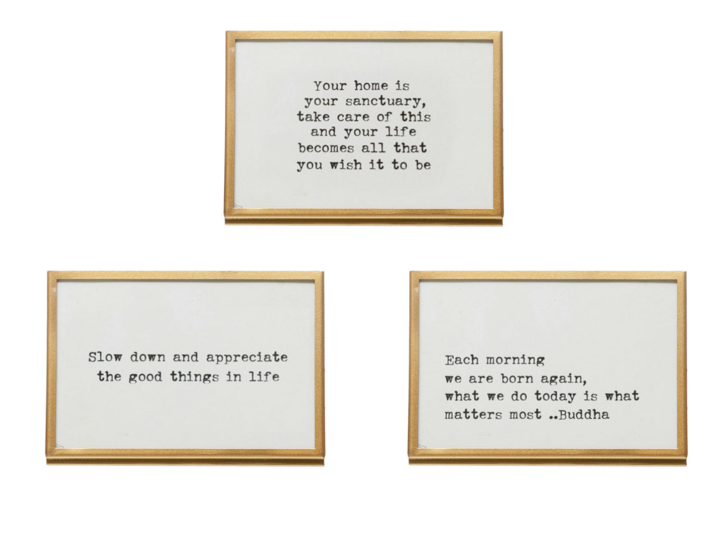 Saying in brass easel frame