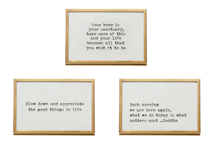 Saying in brass easel frame