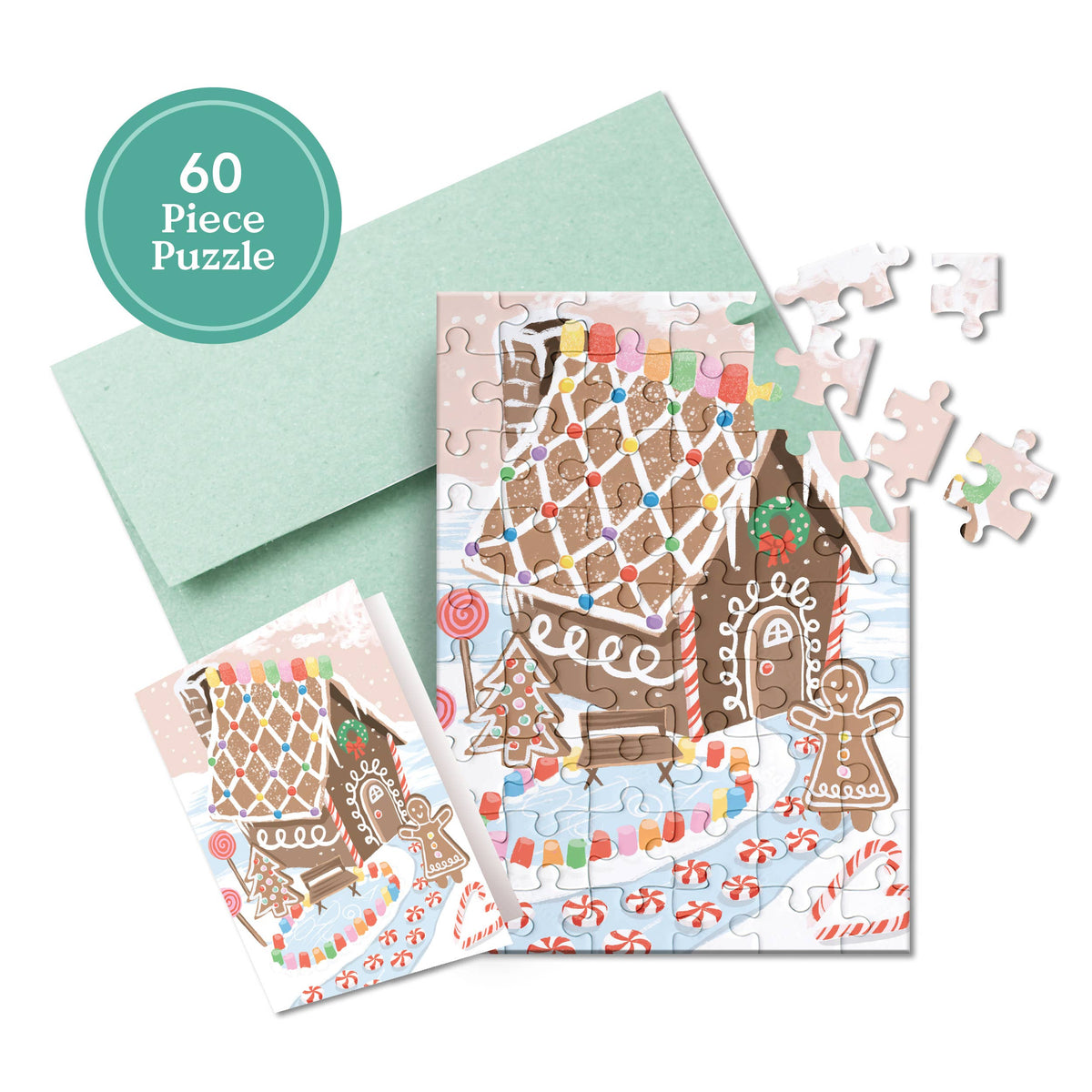 Inklings Paperie - Puzzle Greeting Card - Gingerbread House