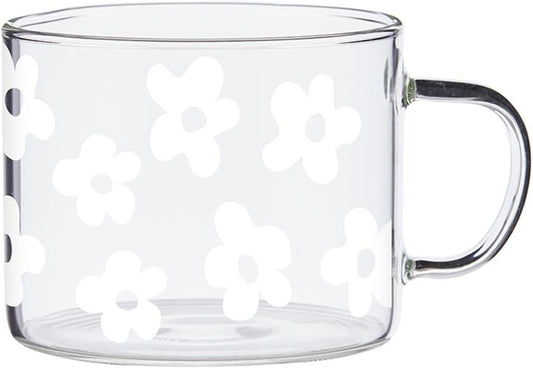 White Floral Glass Mug
