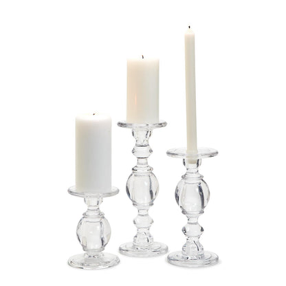 High Glass Set of 3 Pedestal Candleholders