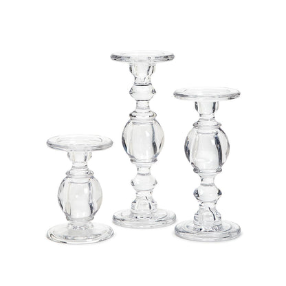 High Glass Set of 3 Pedestal Candleholders