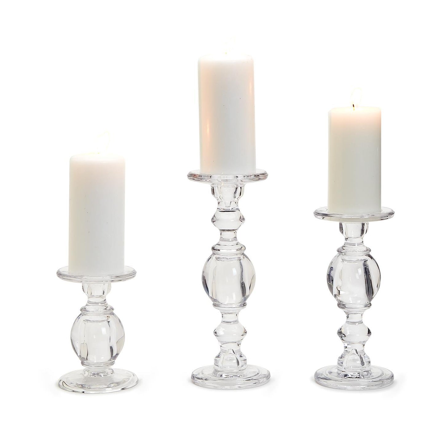 High Glass Set of 3 Pedestal Candleholders