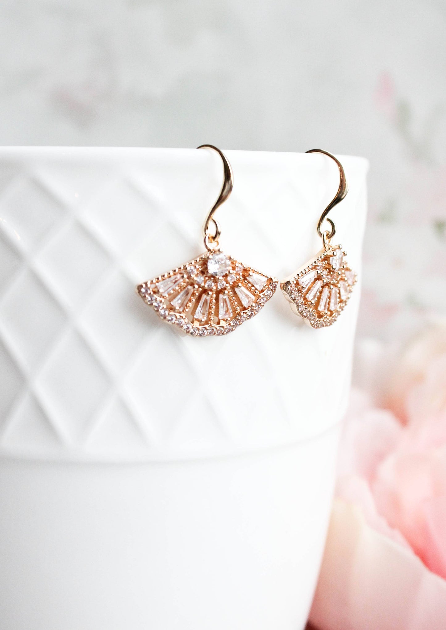 A Pocket of Posies - Art Deco Fan Earrngs: Gold