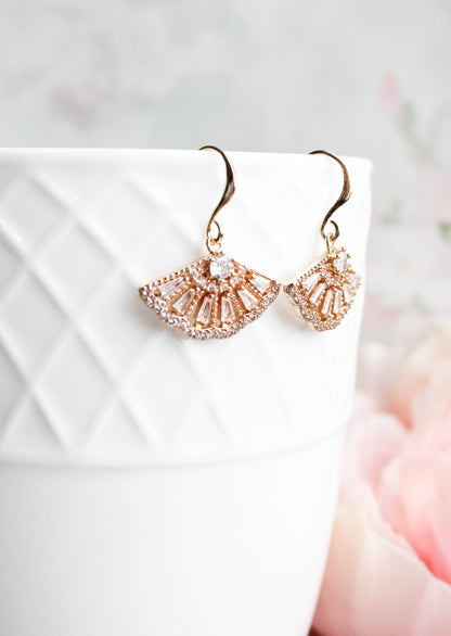 A Pocket of Posies - Art Deco Fan Earrngs: Gold