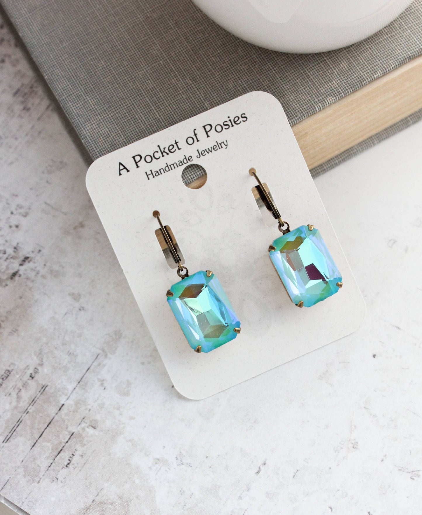 A Pocket of Posies - Aqua Glass Earrings | Big Glass Jewels | Vintage Style