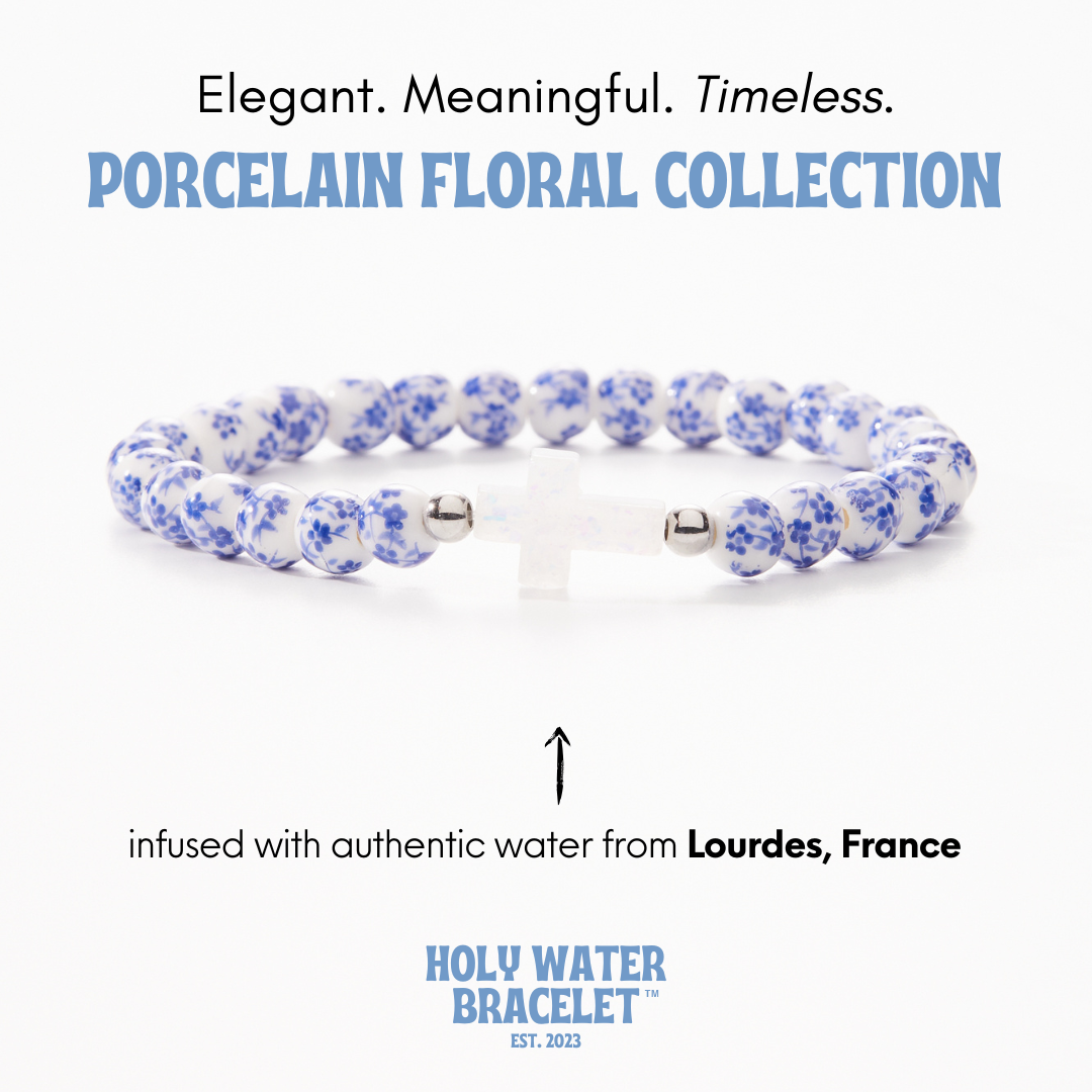 Holy Water Porcelain Cross Bracelet: Gold Spacer Beads