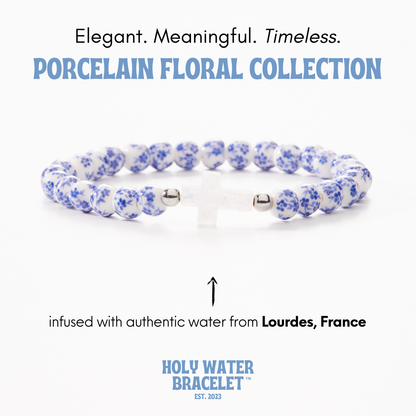 Holy Water Porcelain Cross Bracelet: Gold Spacer Beads