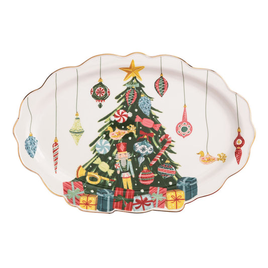 Christmas Tree Oval Platter with Ruffle Edge Detail