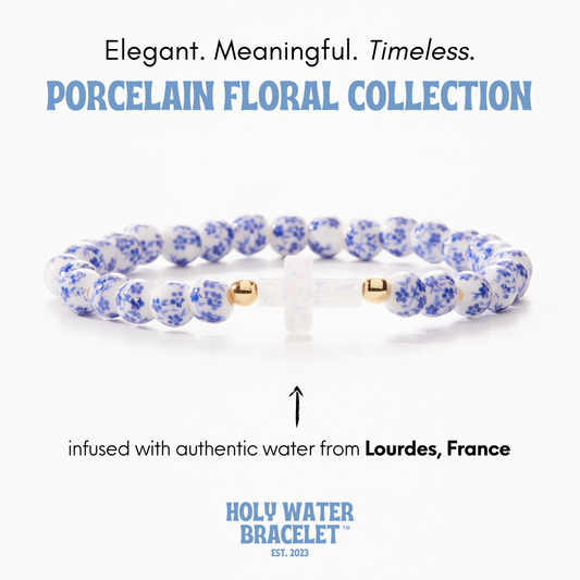 Holy Water Porcelain Cross Bracelet: Gold Spacer Beads
