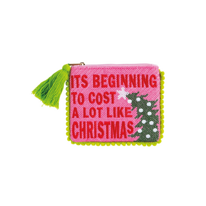 Needlepoint Coin Purse with Pom Pom Trim