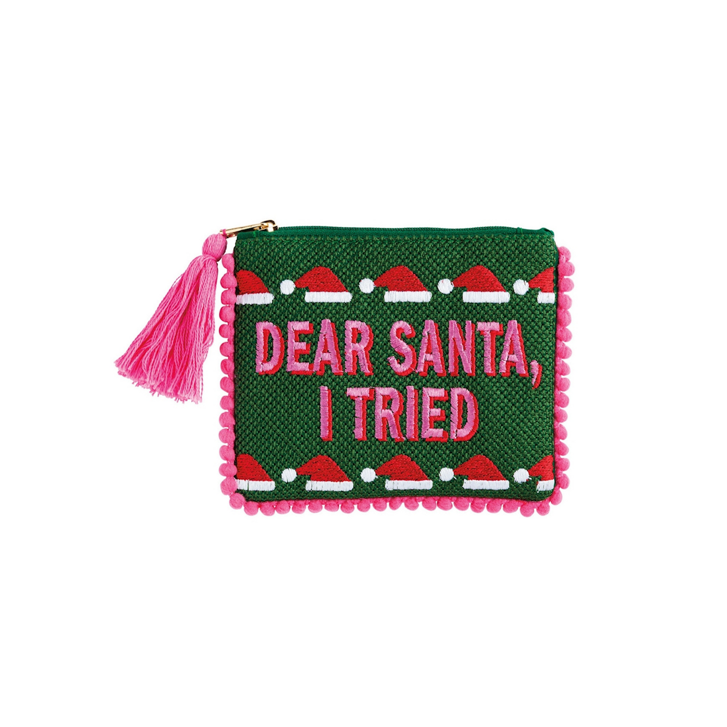 Needlepoint Coin Purse with Pom Pom Trim