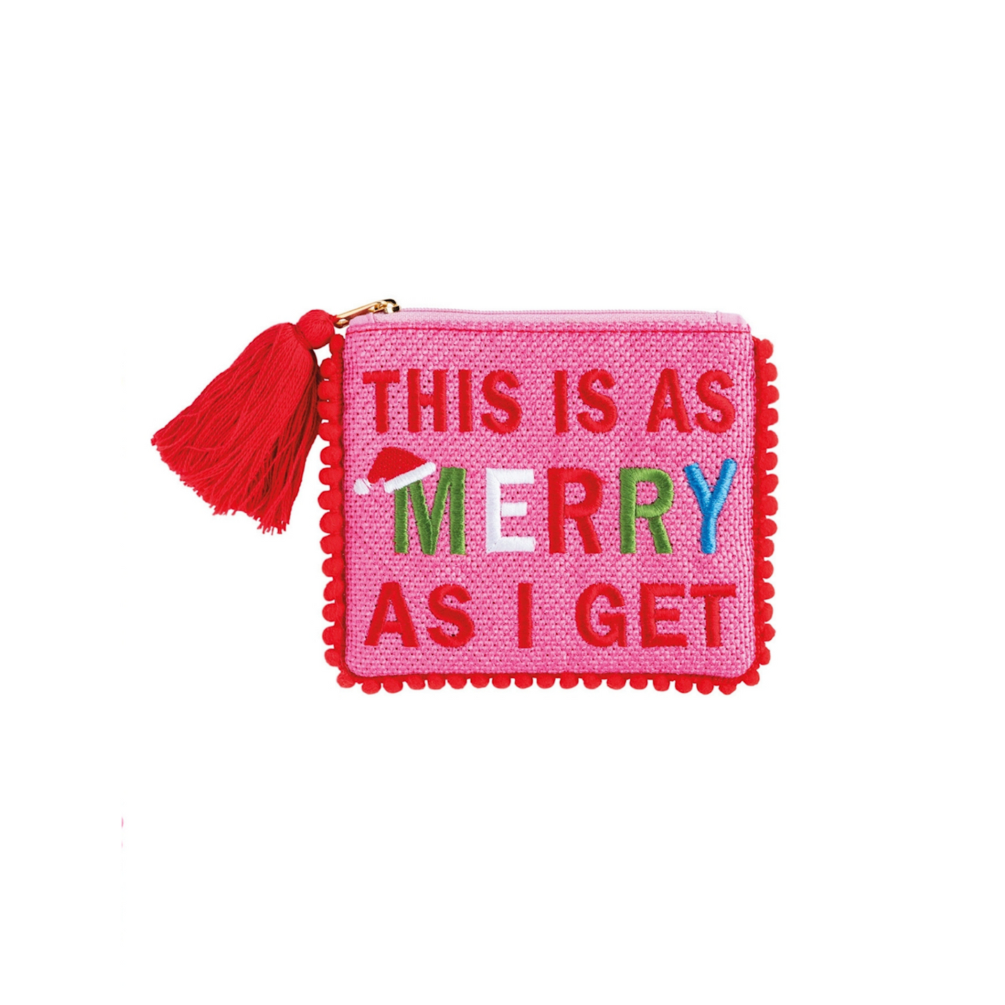 Needlepoint Coin Purse with Pom Pom Trim